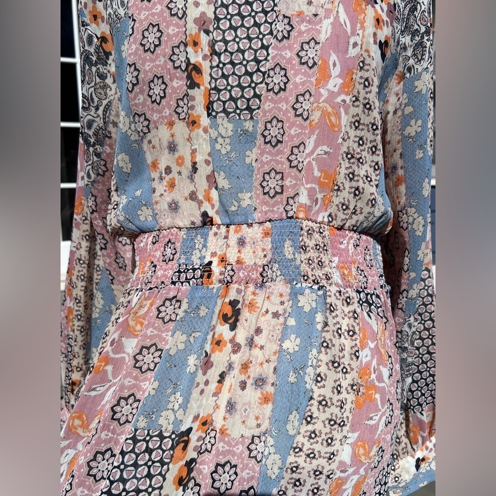 Sheer Patchwork 1/2 Button Up Duster Pink Blue G.I.L.I. Got It Love It Sz M - Picture 8 of 8